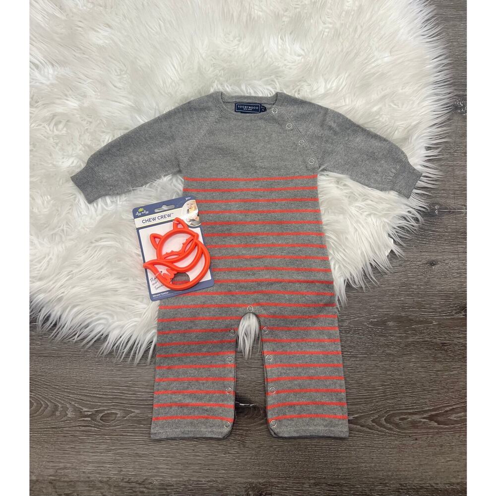 Toobydoo Cotton Cashmere Grey & Orange Striped Sweater Jumpsuit B10300 6/12month